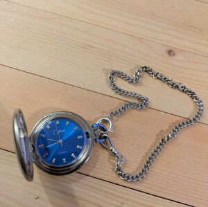 Colibri Quartz Silver and Blue Pocket Watch